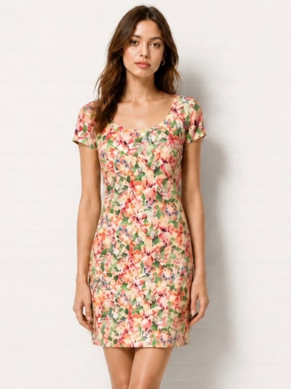 FREE PEOPLE Dress Lace Overlay Open Back Cap Sleeves Floral Pink Green Small - Picture 1 of 10